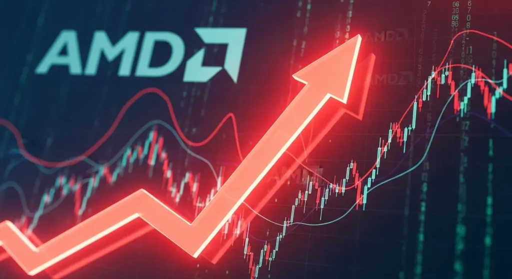 AMD and OpenAI Partnership Transforms AI Infrastructure 1 A 3D graph shows a dramatic upward trend for AMD's stock price following the announcement of its partnership with OpenAI.