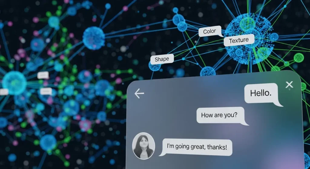 Google's AI Search Just Got a Visual Upgrade 3 Abstract technological background showing the connection between a simple conversational UI and the complex underlying visual AI models.
