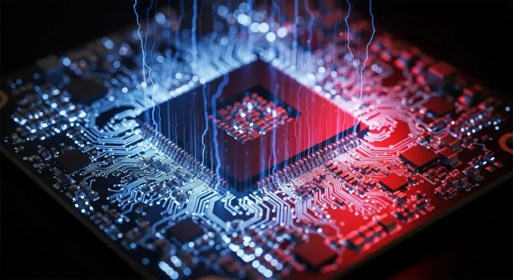AMD and OpenAI Partnership Transforms AI Infrastructure 2 A close-up, detailed photograph of the powerful AMD Instinct MI450 Series GPU, highlighting its advanced architecture.